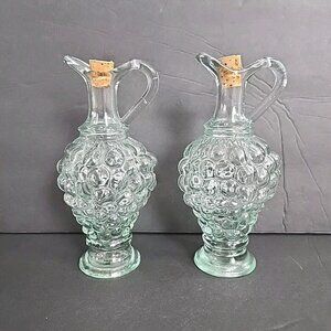 Vtg Oil And Vinegar Cruet Bottle Set Vetreria Etrusca Glass Grape Cluster Italy